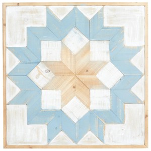 Wood Geometric Handmade Southwestern Wall Decor Light Brown/Light Blue - Olivia & May - 1 of 4