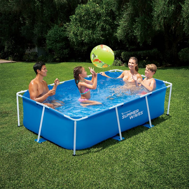 Summer Waves P30509260 8.5 x 5.25 Foot 26 Inch Deep Rectangular Small Metal Frame Above Ground Family Backyard Swimming Pool, Blue, 2 of 4