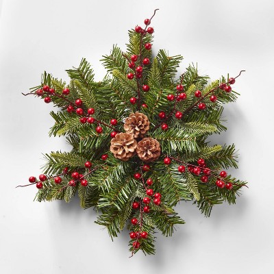 22in Unlit Greenery Red Berry Pinecone Snowflake Artificial Christmas Wreath - Wondershop™