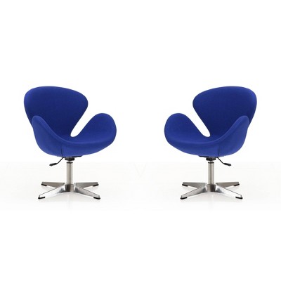 Retro Chic Blue Wool and Polished Chrome Swivel Chair Set