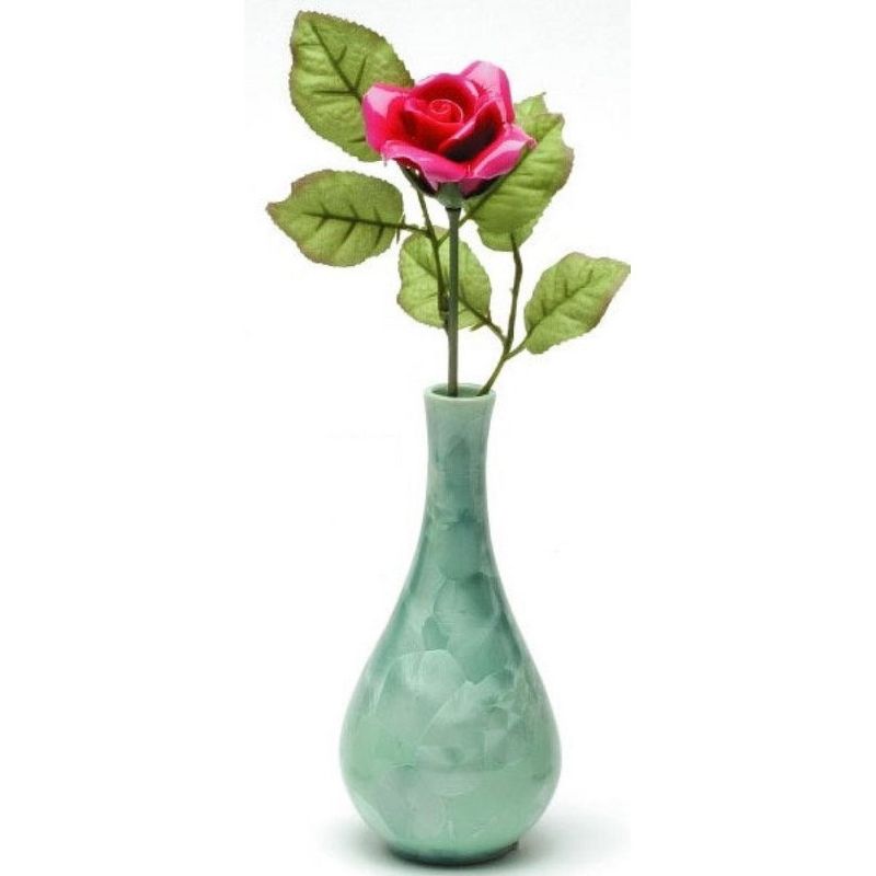 Kevins Gift Shoppe Ceramic Burgundy Rose Flower in Crystallized Green Vase, 1 of 4