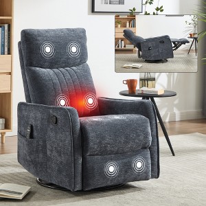 KTMBDW Massage Swivel Rocker Recliner with Heat and Vibration, Soft Manual Recliner Chair, Comfy Chenille Fabric Heated Recliner - 1 of 4