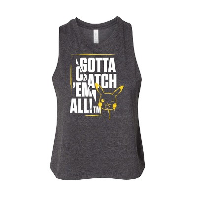 Women's Pokémon Gotta Catch Em All Pikachu Art Graphic Racerback Tank - Heather Charcoal - Medium