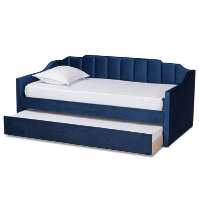 Navy Blue Velvet Upholstered Twin Daybed with Trundle