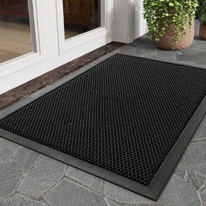 Front Door Outside Entrance Dirt Trapper Doormat 24x36 Inch Black Non Slip Rubber Mat Stain Resistant Heavy Duty Entryway - 1 of 4