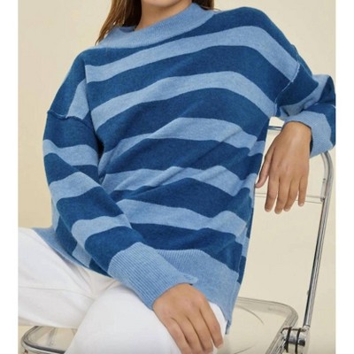 Women's Teal Striped Sweater - be cool
