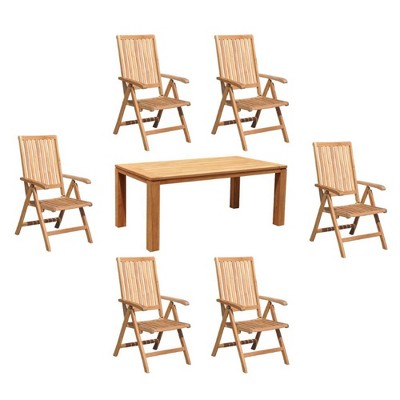 Heritage Teak 7pc 71" Rectangle Dining Table Set - Natural - Courtyard Casual