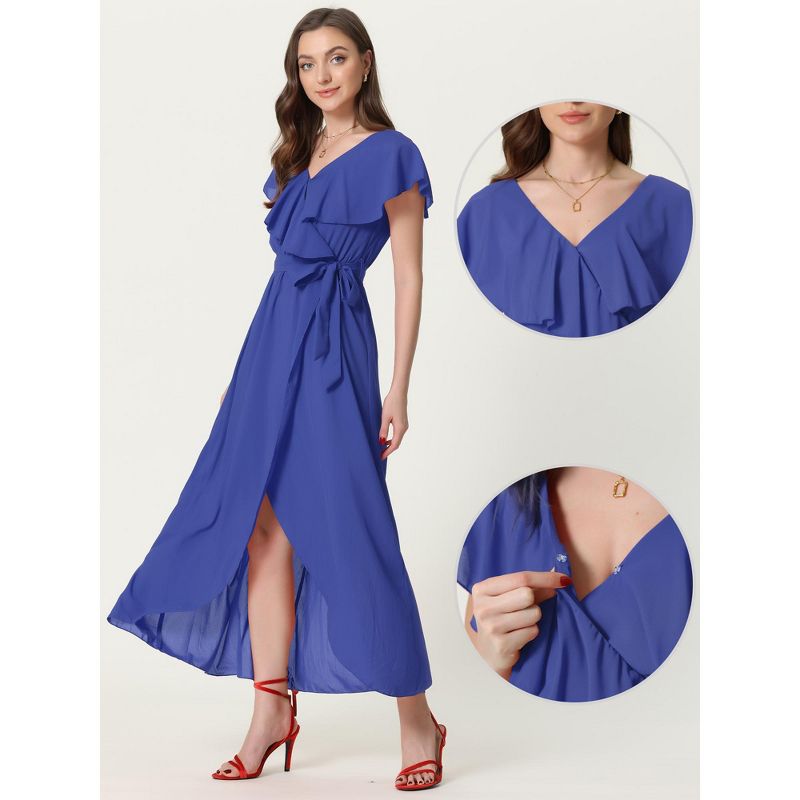 Allegra K Women's Short Sleeve Ruffled V Neck Casual Maxi Wrap Dress, 2 of 6