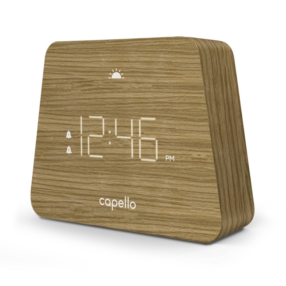 Digital Mantle Alarm Clock Lark Finish - Capello: Contemporary LED Table Clock with Dual Alarms & Adjustable Dimmer