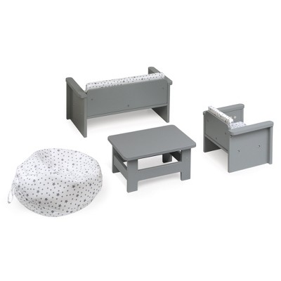 Gray and White Star Pattern Doll Furniture Set with Cushions