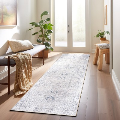 Blue Flat-Woven Polyester Medallion Runner Rug, 2'6"x10'
