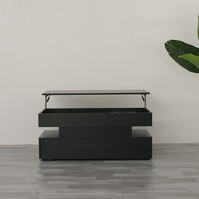 Vynxaria Folding Tables - High-Quality Three-Tier Foldable Coffee Table with Drawers, Black Finish