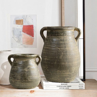 Rustic Gray Ceramic Jug Vase Set for Tabletop Decor