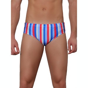 Lars Amadeus Men's Elastic Waist Contrast Color Stripe Printed Swim Briefs - 1 of 4