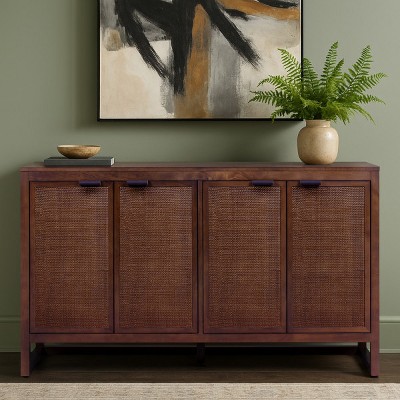 Teamson Home Hatteras Sideboard Cabinet with 4 Rattan Inlay Doors and Adjustable Shelf