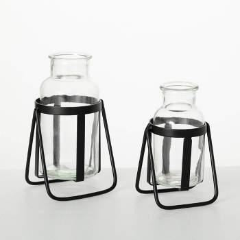 Sullivans 7.5" & 6" Bottle Vase With Base Set of 2, Glass