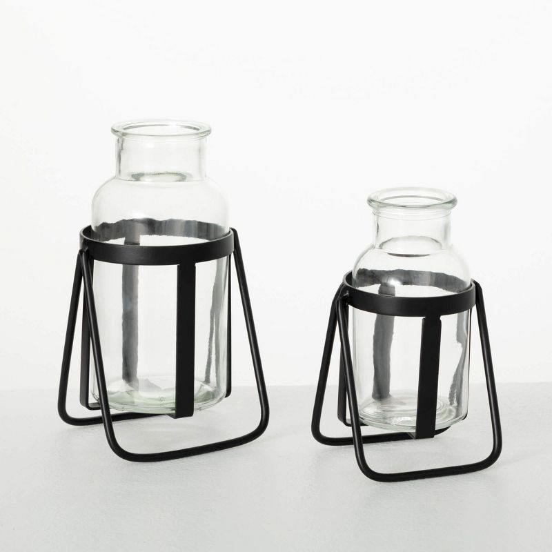 Sullivans 7.5" & 6" Bottle Vase With Base Set of 2, Glass, 1 of 6