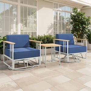 Belord Small Patio Furniture Set with 6" Thick Seat Cushion, Metal Outdoor Swivel Glider Chairs Set of 2 with Side Table, Comfort Thick Foam Cushion - 1 of 4