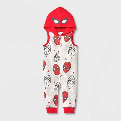 Image of Baby Boys' Spider-Man Printed Hooded Romper - White 3-6M