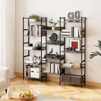 Homhougo 5 Tier Book Shelf, Open Large Metal Frame Display Shelves, Industrial Bookshelves and Bookcases with Metal Frame,Modern Tall Bookcases