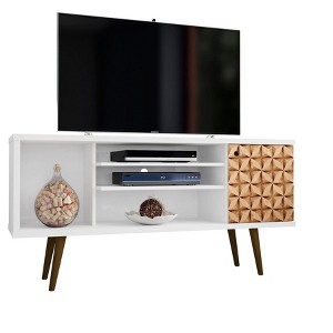Sapphtopaz Modern TV Stand for TVs Up to 55" with Storage Cabinet&Open Shelves Entertainment Center with Splayed Wood Leg for Living Room - 1 of 4