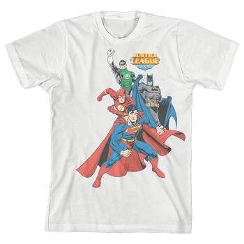Standing Superheroes Justice League White T-Shirt Toddler Boy to Youth Boy