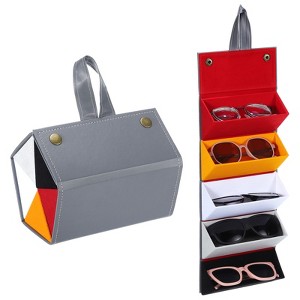 Unique Bargains Foldable PU Leather Sunglasses Eyewear Accessories Organizer - 1 of 4