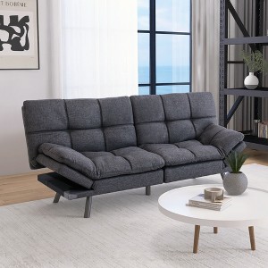 Vipbear Futon Sofa Bed 71" Convertible Memory Foam Futon Couch Bed Modern Loveseat Sleeper with Adjustable Backrests Armrests, Blue/Drak Gray - 1 of 4