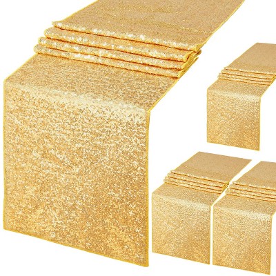 Wikineon Gold Table Runner Sequin Table Runners 4 Pack 12x72 Inch for Party Wedding Birthday Table Decorations Christmas Engagement Anniversary Decor
