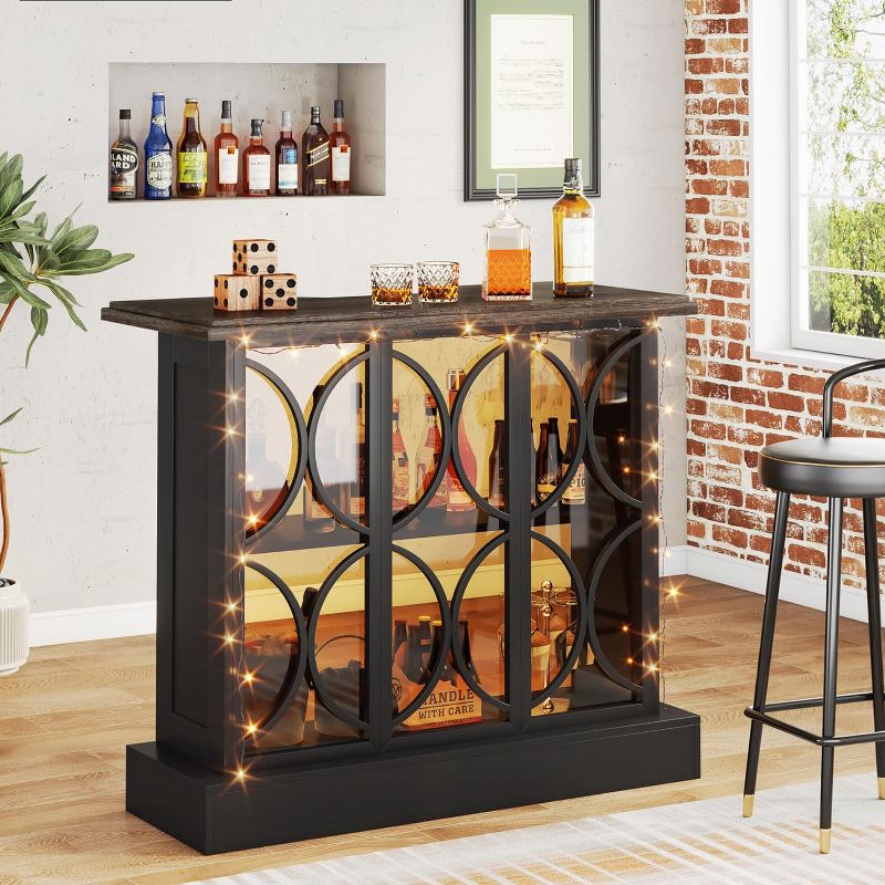 Tribesigns Industrial Liquor Bar Table with Storage and Glasses Holder, 3-Tier Bar Cabinet Mini Bars with Acrylic Front for Home Kitchen Pub, 5 of 10