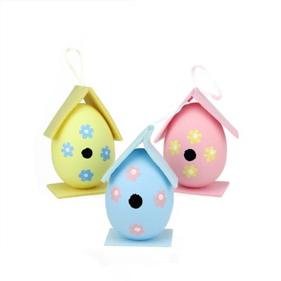 Northlight 3ct Painted Design Spring Easter Egg Birdhouse Ornaments 4.25" - Blue/Pink