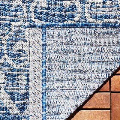 Navy and Grey Geometric Rectangular Synthetic Area Rug