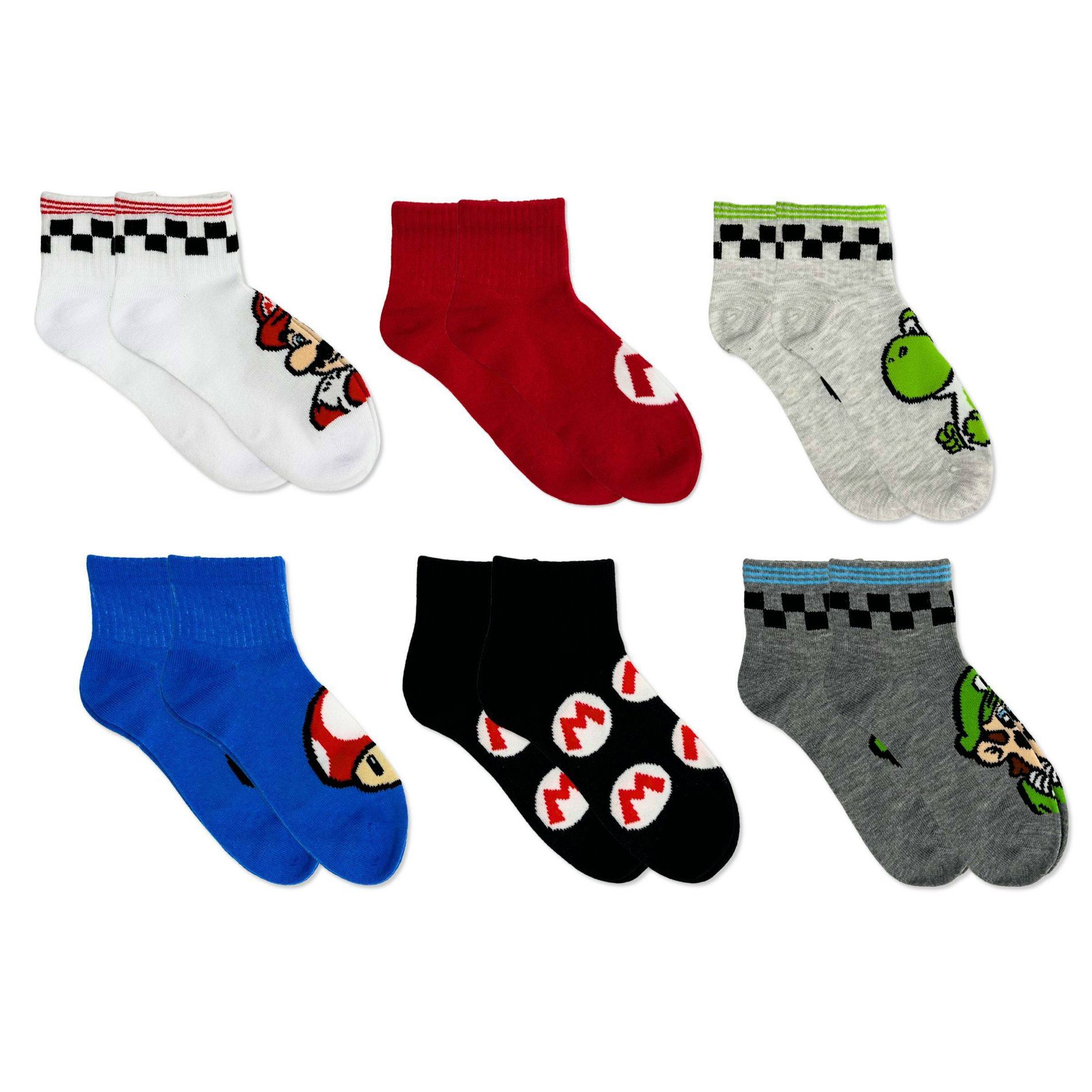 Boys' Nintendo Mario 6pk Ankle Socks - Assorted Colors