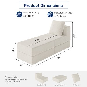 GYIIYUO 27" Single Modular Sectional Sofa Bed, 9-inch thick Memory Foam Floor Couch for Living Room Home Office, Apartment, Single - 1 of 4