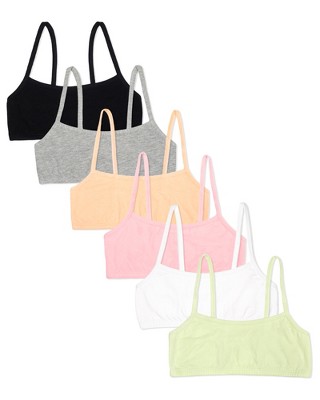 Fruit of the Loom Girl's Spaghetti Strap Sports Bra 6 Pack  Lentil/Mango/Pink Camo/Grey Heather/White/Black 40