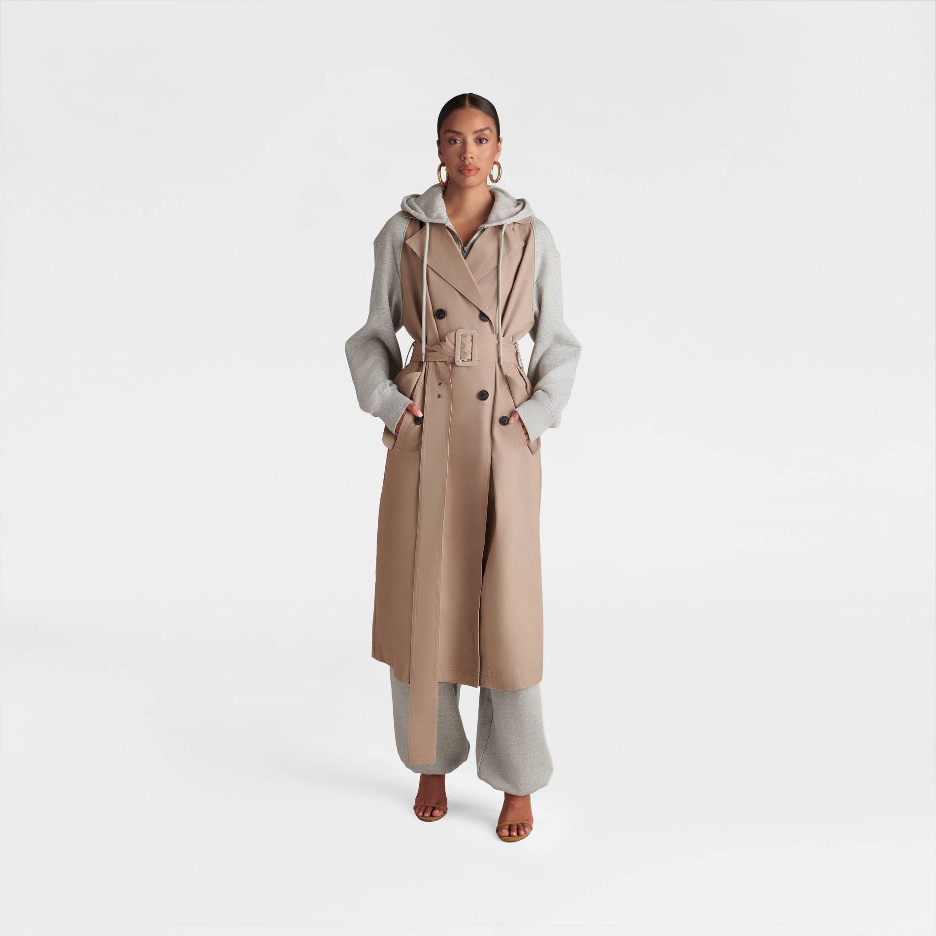 KBB by KAHLANA Women's 'The Sweatshirt Trench Coat' - Khaki/Heather Gray