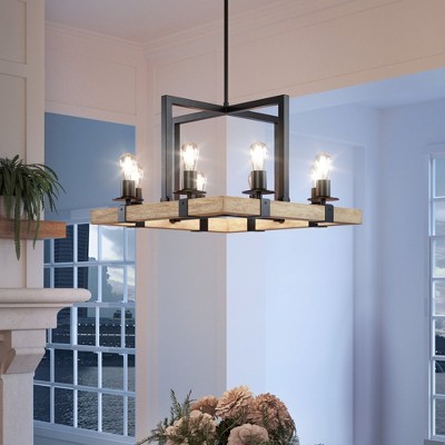 Urban Ambiance Luxury Modern Farmhouse Chandelier,  15''H x 22''W,  Matte Black & White Ash Finish, UFS2002