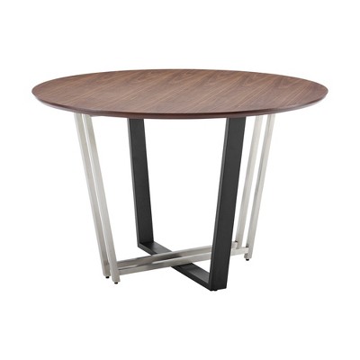 HomeRoots 48" Brown And Black Iron Sled Base Round Top Dining Table