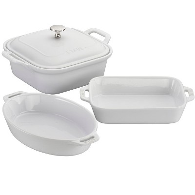Staub Ceramic 4-pc Baking Pans Set, Casserole Dish with Lid, Brownie Pan