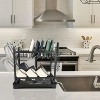 LunaLulinlk 2 Tier Dish Drying Rack - Stainless Steel Dish Racks for Kitchen Counter with Drainboard and Cutlery Holder, Large, Black - 2 of 4