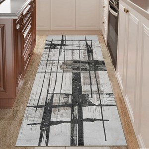 Maxax Non-Slip Machine Washable Grey Cream Modern Area Rug For Living Room, Hallway Runner, Entryway Rug - 1 of 4