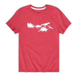 Boys' - Instant Message - Dinosaur Christmas Santa Sleigh Short Sleeve Graphic T-Shirt - 1 of 4