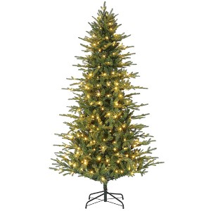 7.5Ft Pre-Lit Artificial Christmas Tree, Holiday Xmas Entrance Tree with Metal Base, Twinkle Christmass Trees for Home Office Party Holiday Decor - 1 of 4