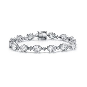 Guili Sterling Silver Rhodium Plated Clear Cubic Zirconia Link Bracelet, Stunning and Versatile Jewelry for a Sophisticated, Polished Look - 1 of 4