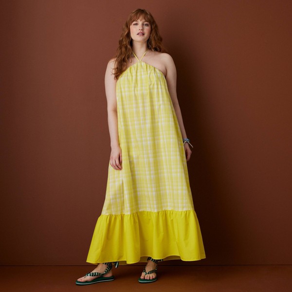 Vestido largo de gingham con volante y halter para mujer - Rosie Assoulin x Target Amarillo 2