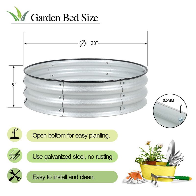 Aoodor Metal Raised Garden Bed 30" Round, Galvanized Outdoor Garden Planter Box for Vegetable Flower Herb-Silver, 2 of 9