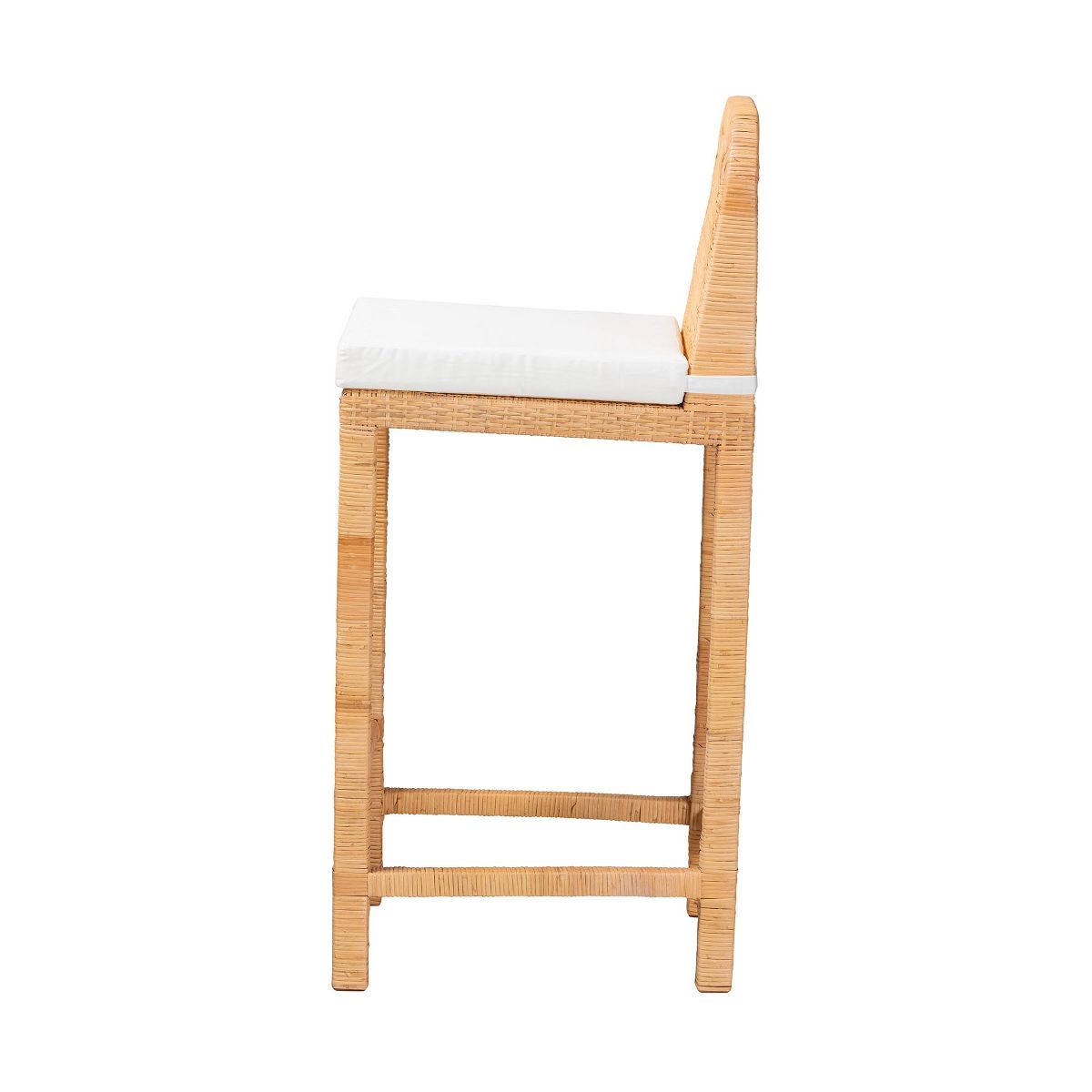 bali & pari Zariah Modern Bohemian Natural Brown Rattan and Mahogany Wood Bar Stool - thumbnail 4