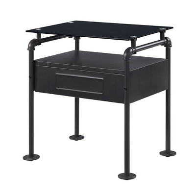 Acme Furniture Nicipolis 23" Nightstands Glass and Sandy Gray: Metal Frame, Open Shelf, No Assembly Required
