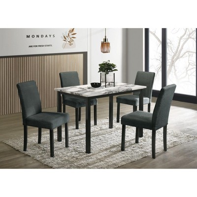 NicBex Dining Table Set for 4 Faux Marble Top Table with 4 Wool Fabric Upholstered Chairs for Kitchen