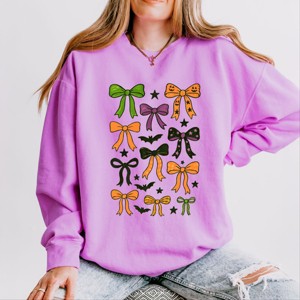 Simply Sage Market Coquette Colorful Halloween Bows Lightweight Garment Dyed Sweatshirt - 1 of 4